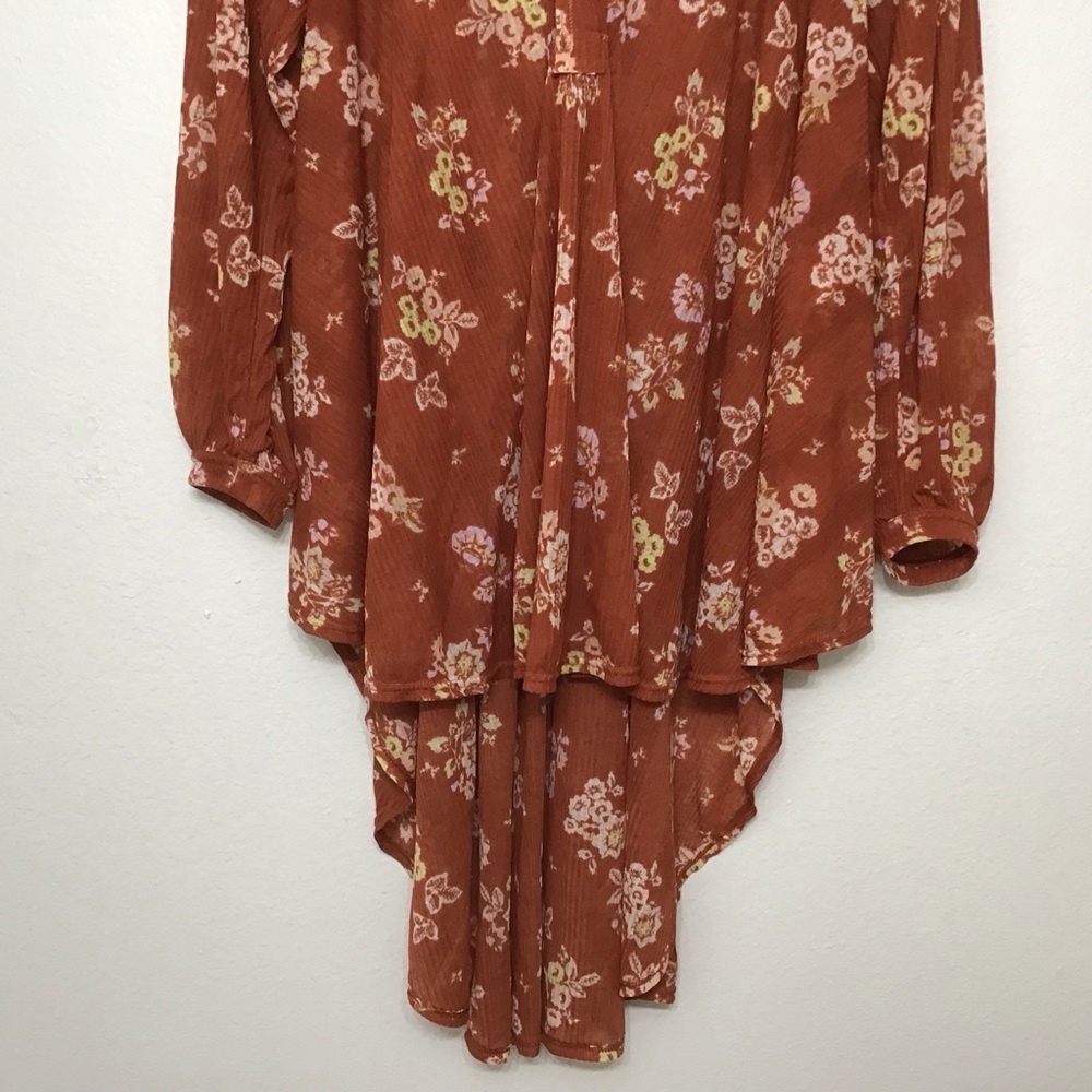 Rust Floral High-Low Tunic Blouse - Picture 4 of 4